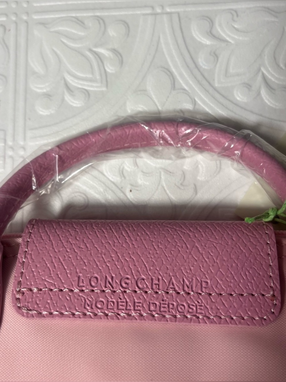 NWT Longchamp LE PLIAGE ORIGINAL POUCH WITH HANDLE Pink Tea Pink Leather Canvas - Picture 8 of 11